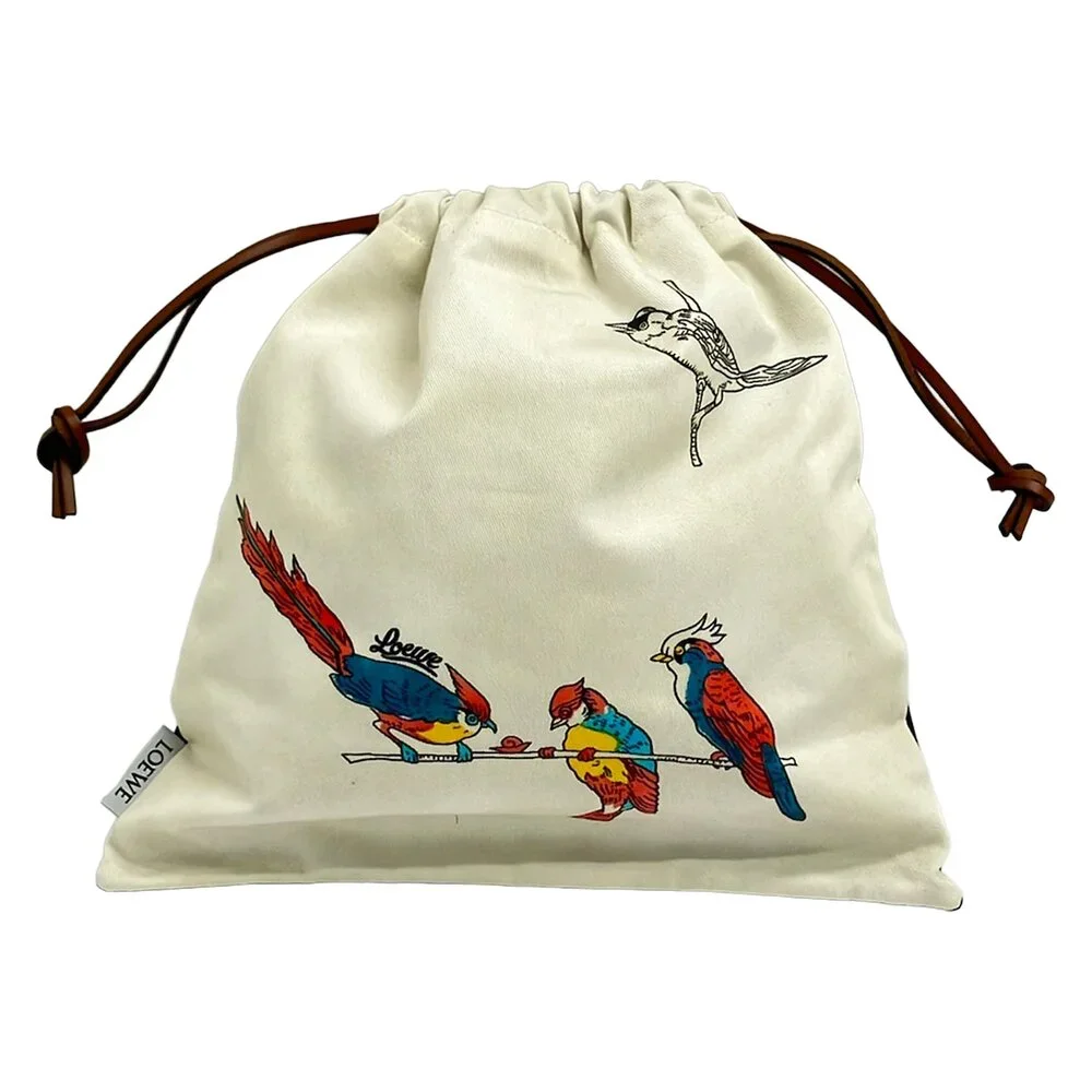 Loewe Drawstring Pouch Brown Multi Cotton Leather